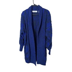 Karen Scott Blue Black‎ Geometric Knit Long Open Front Cardigan Sweater M